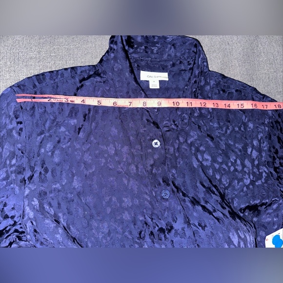 NWT On 34th Animal Print Jacquard Jumpsuit Blue Size M Long Sleeve Button Front - Picture 2 of 11